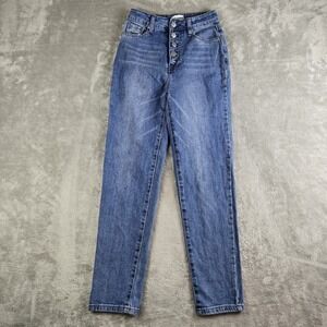 Abound Jeans Womens 24 Blue Denim Stretch High‎ Rise Button Fly Tapered Stretchy